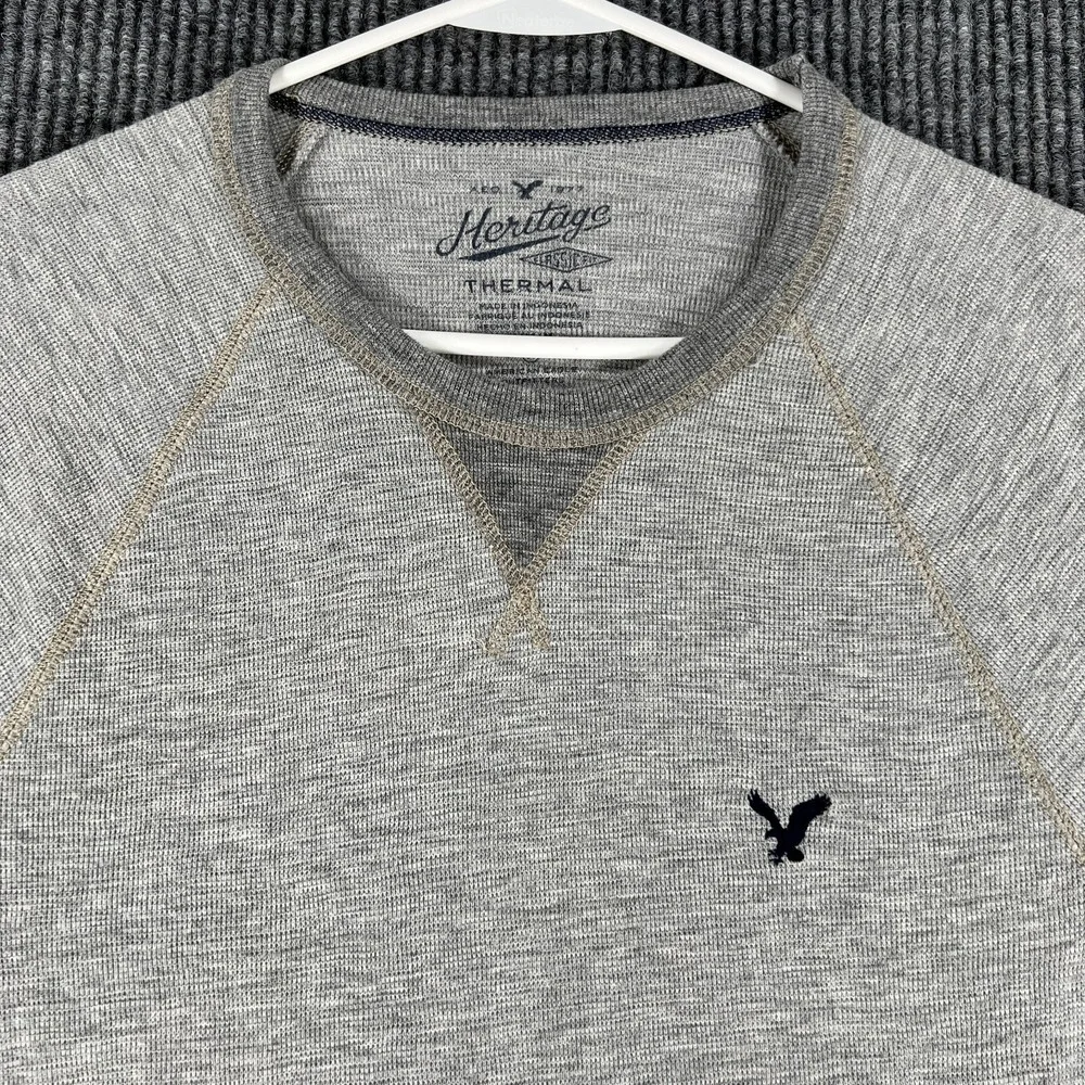 American Eagle Mens Sweatshirt Thermal Medium Gray Long Sleeve Knit Classic Fit